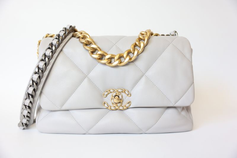 Chanel 19 Large, 21A Grey Leather with Mixed Hardware, New in Box WA001