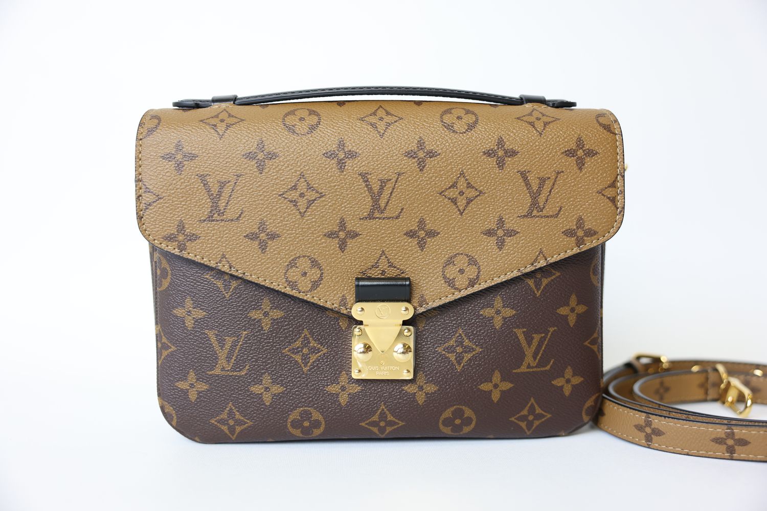 Louis Vuitton Pochette Metis, Reverse Monogram Canvas with Gold Hardware, Preowned in Box WA001