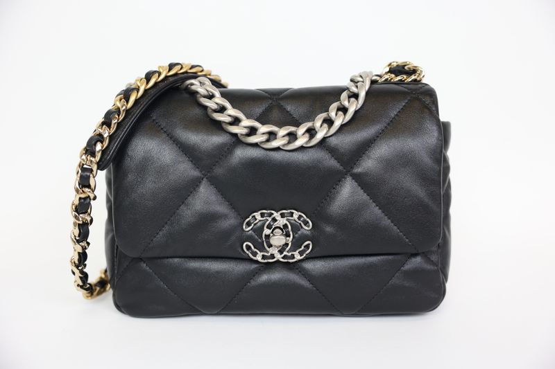 Chanel 19 Medium, Black Lambskin with Mixed Hardware, Preowned in Box WA001