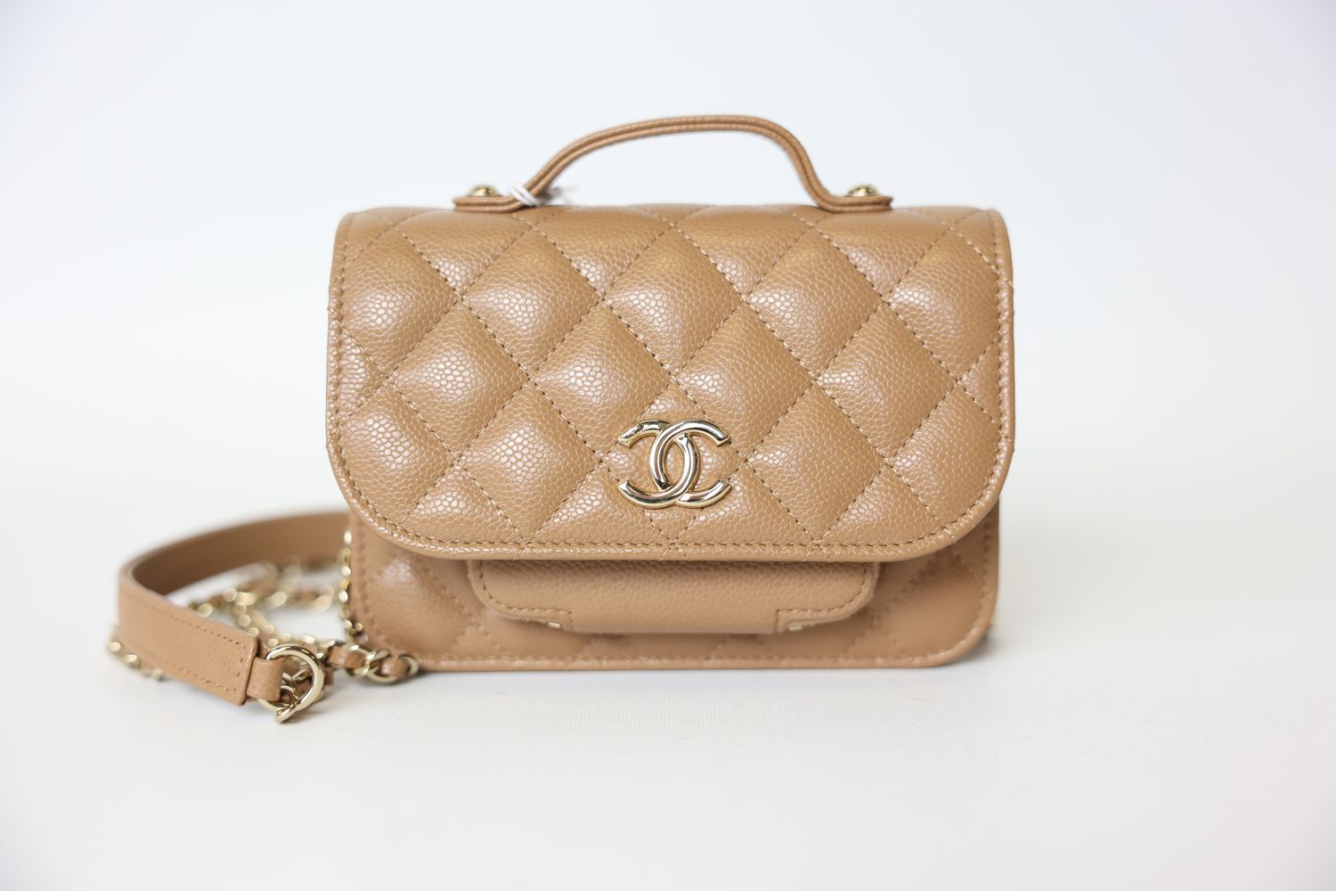 Chanel Mini Business Affinity 22B, Caramel Caviar Leather with Gold Hardware, Preowned with Box WA001