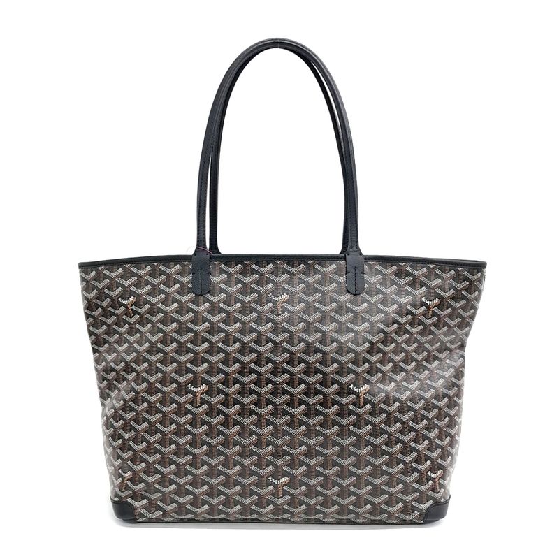 Goyard Artois Bag MM, Black Goyardine Canvas and Chevroches Calfskin, Excellent Condition in Dustbag GA001P
