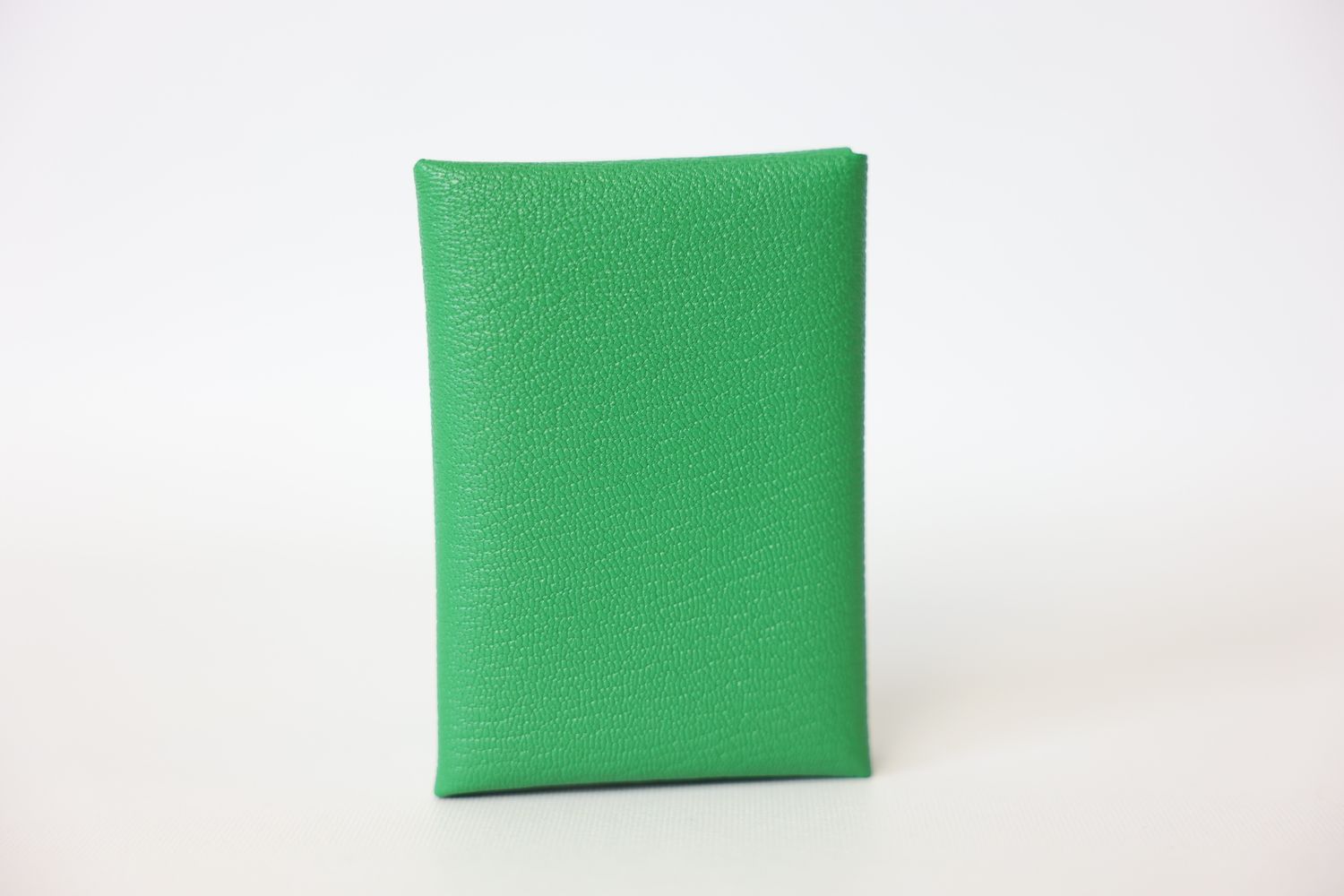 Hermes Calvi Duo Compact Verso Card Holder, Green and Light Pink Mysore Goatskin with Palladium Hardware, New in Box WA001