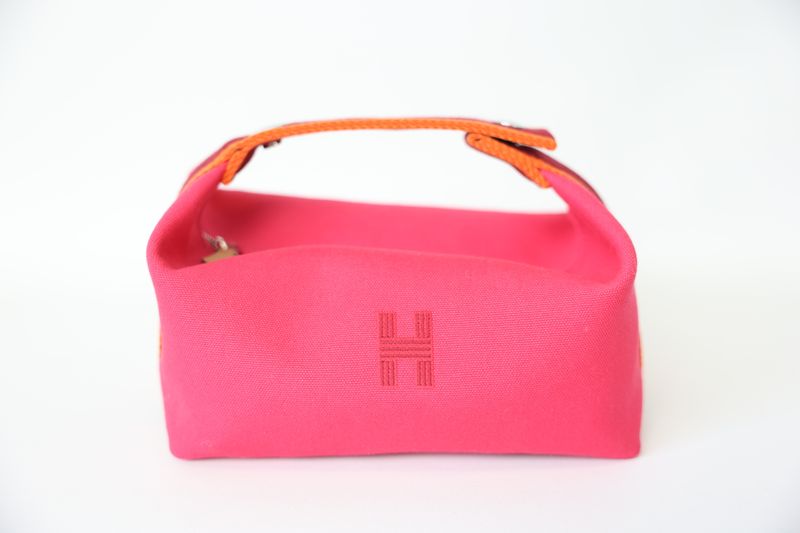 Hermes Bride-a-Brac Case PM, Hibiscus Pink Cotton Canvas with Palladium Hardware, Preowned No Dustbag WA001