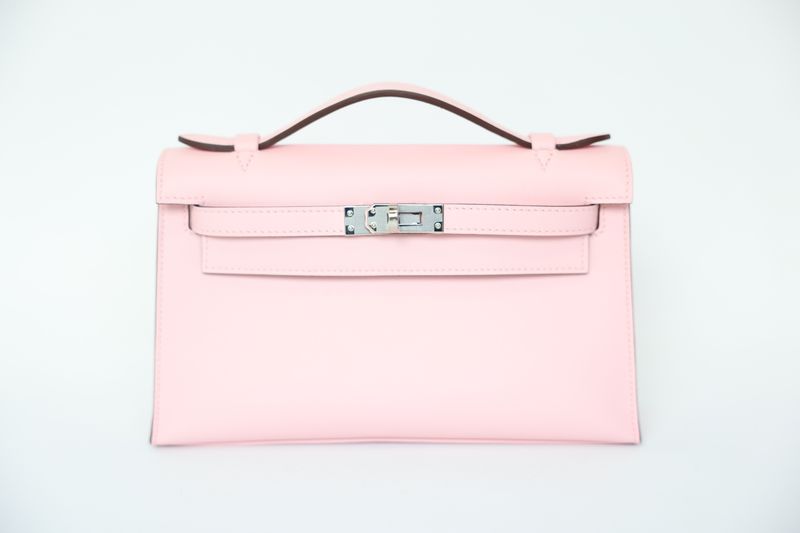 Hermes Kelly Pochette, Pink Rose Sakura Swift with Palladium Hardware, W 2024, New in Box WA001