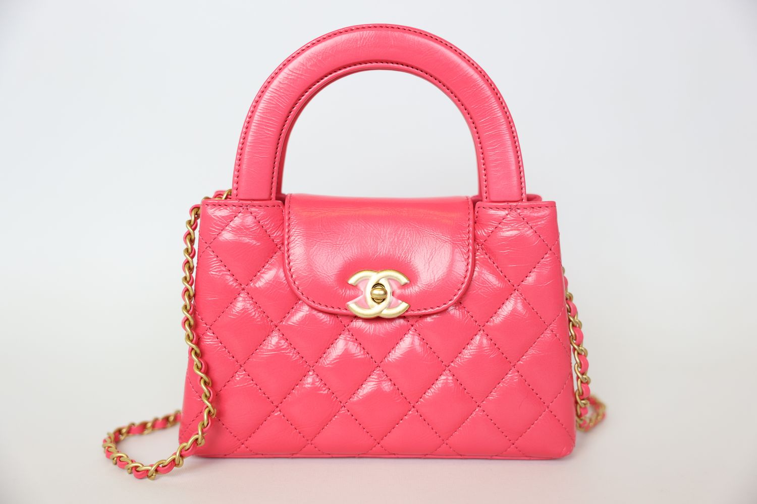 Chanel Kelly Shopper Small, Pink Shiny Calfskin with Gold Hardware, New in Box WA001