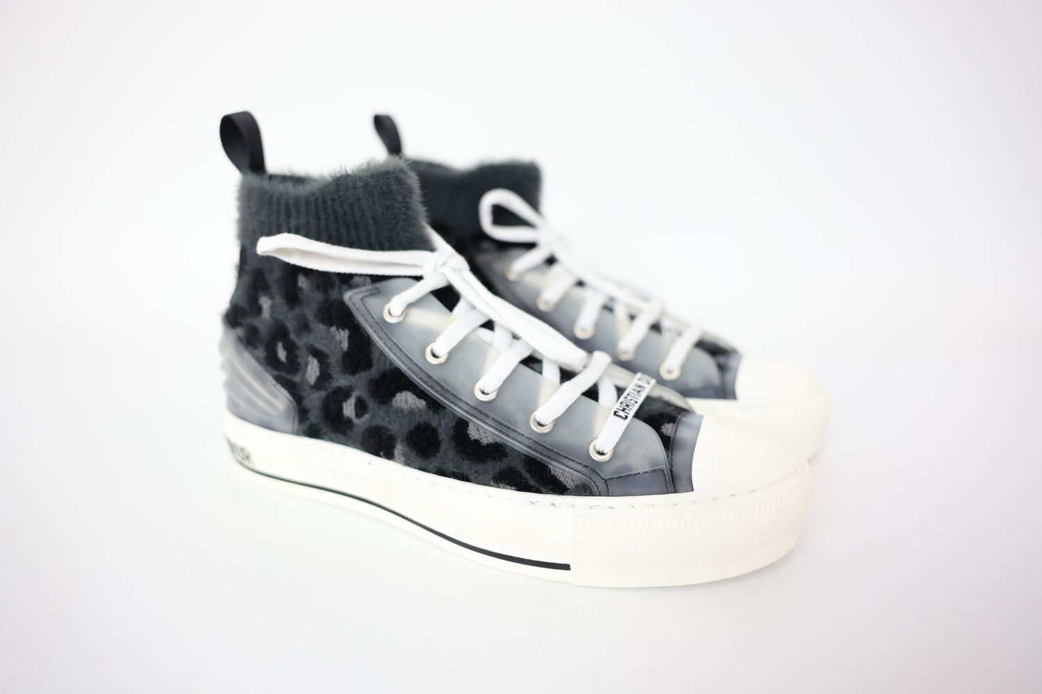 Dior Shoes, Walk &#39;n&#39; Dior Sneakers Size 38, Black and Grey Mizza Leopard Print Fluffy Technical Fabric, New in Box WA001