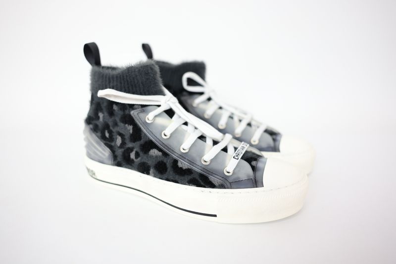 Dior Shoes, Walk &#39;n&#39; Dior Sneakers Size 38, Black and Grey Mizza Leopard Print Fluffy Technical Fabric, New in Box WA001
