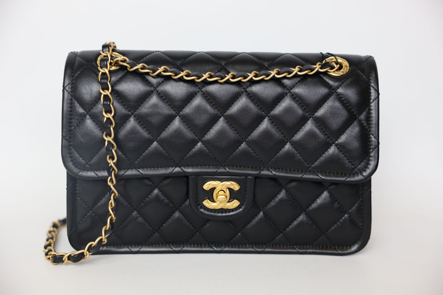 Chanel Single Flap Large, 24K Black Lambskin with Gold Hardware, Preowned in Box WA001