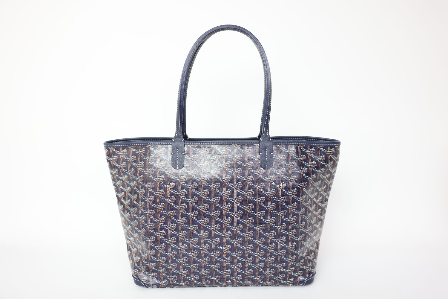 Goyard Artois PM, Navy Blue Goyardine Canvas and Chevroches Calfskin with Palladium Hardware, New in Dustbag WA001