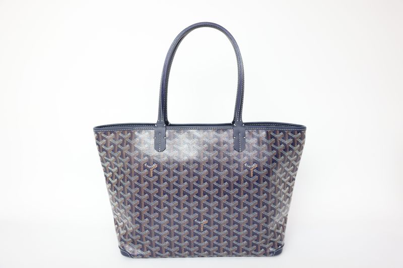 Goyard Artois PM, Navy Blue Goyardine Canvas and Chevroches Calfskin with Palladium Hardware, New in Dustbag WA001