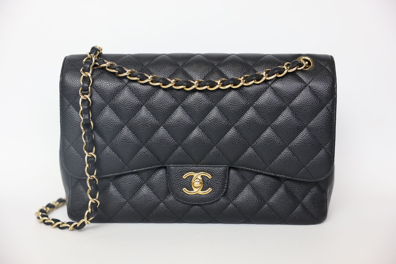 Chanel Classic Jumbo, Black Caviar with Gold Hardware, Preowned in Box WA001
