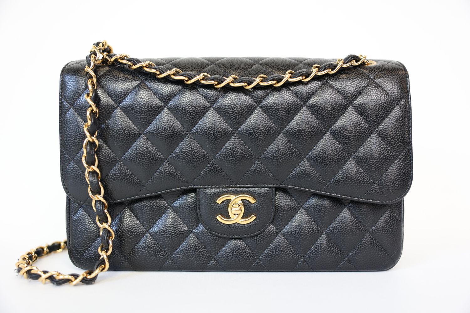 Chanel Classic Jumbo, Black Caviar with Gold Hardware, Preowned in Box MA001