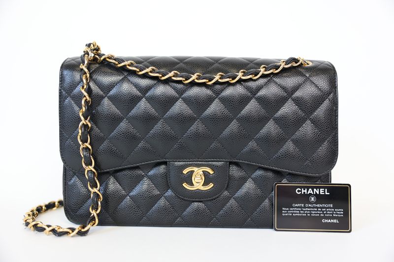 Chanel Classic Jumbo, Black Caviar with Gold Hardware, Preowned in Box WA001
