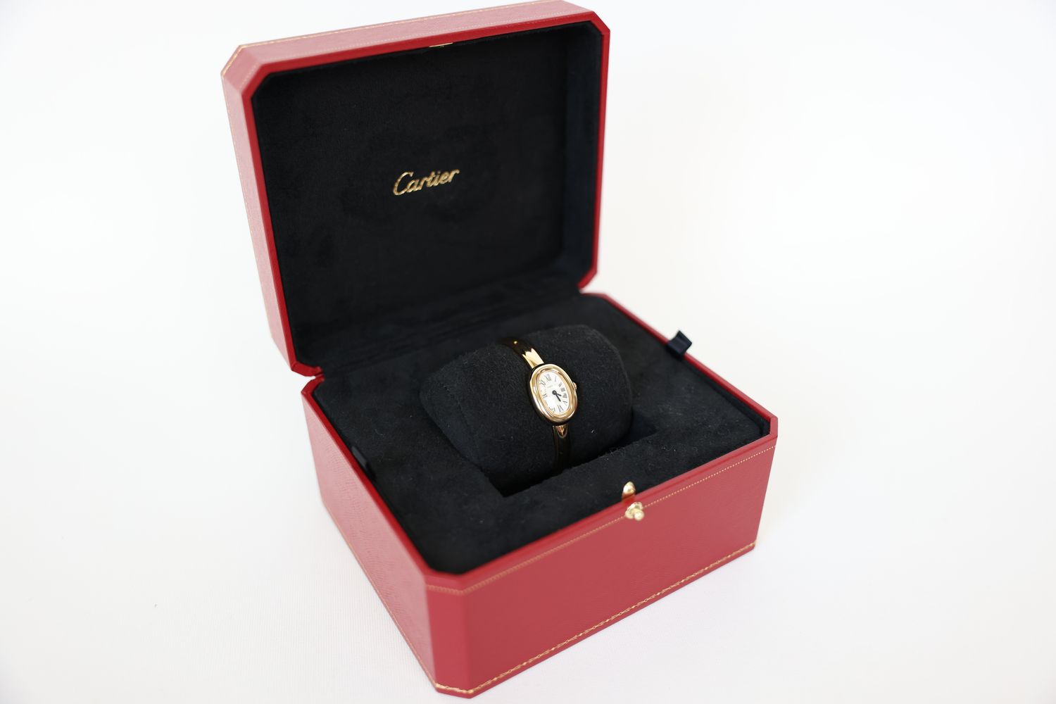Cartier Baignoire Watch Small Model Size 15, 18K Yellow Gold with Sapphire Cabochon, Preowned in Box WA001