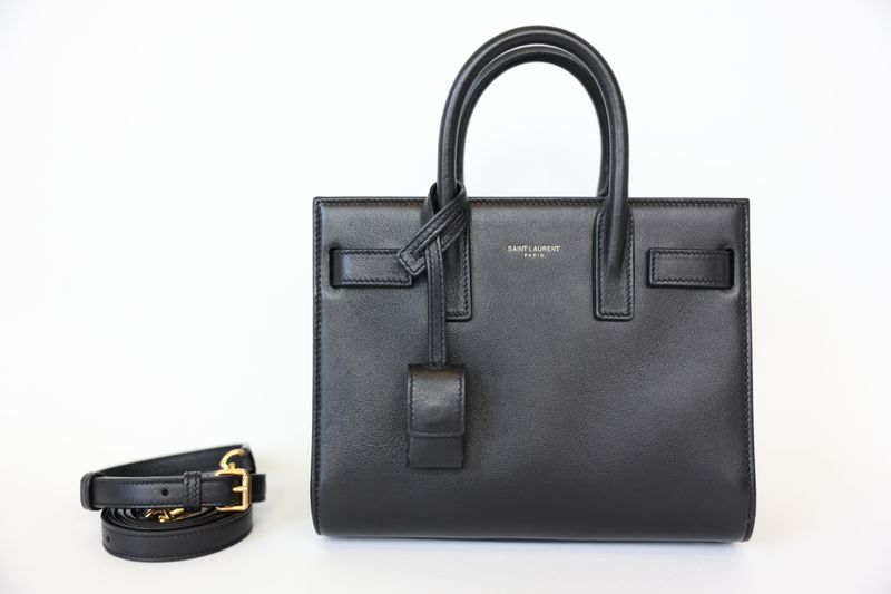 Saint Laurent Sac De Jour Nano, Black Calfskin with Gold Hardware, Preowned in Dustbag WA001