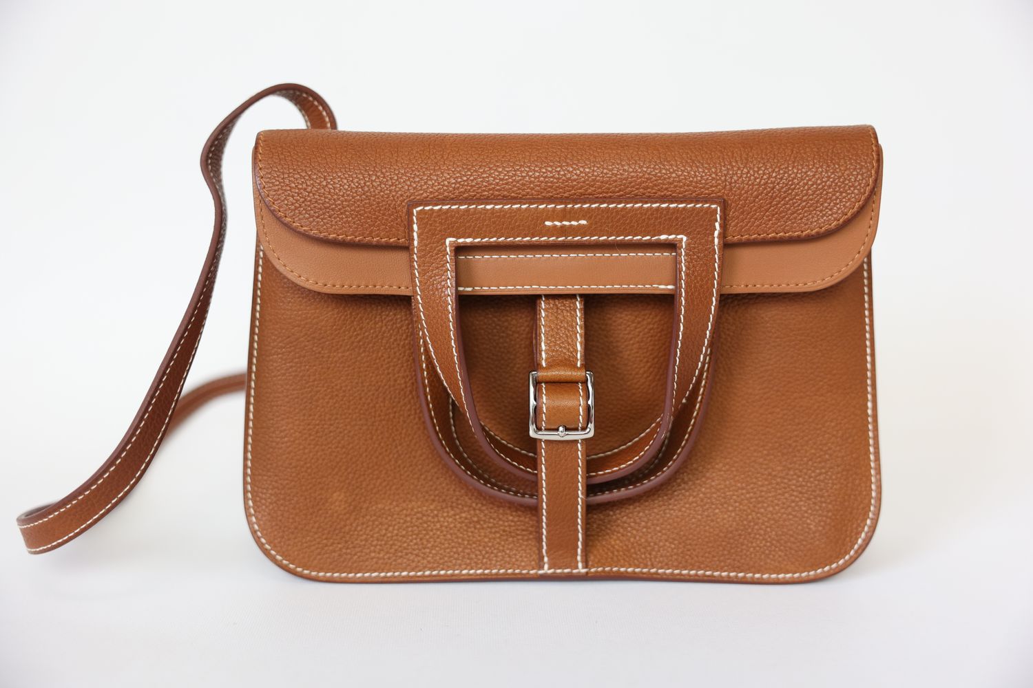 Hermes Halzan 25, Barenia Faubourg Calfskin with Palladium Hardware, U 2022, Preowned in Box WA001