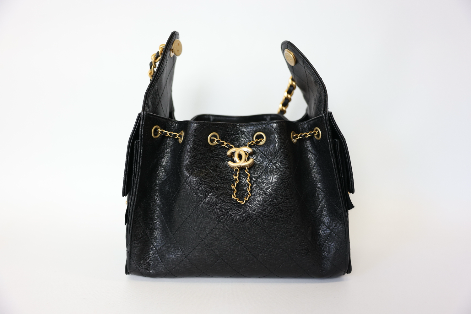 Chanel 25 Small, Black Caviar with Gold Hardware, New in Box CA001