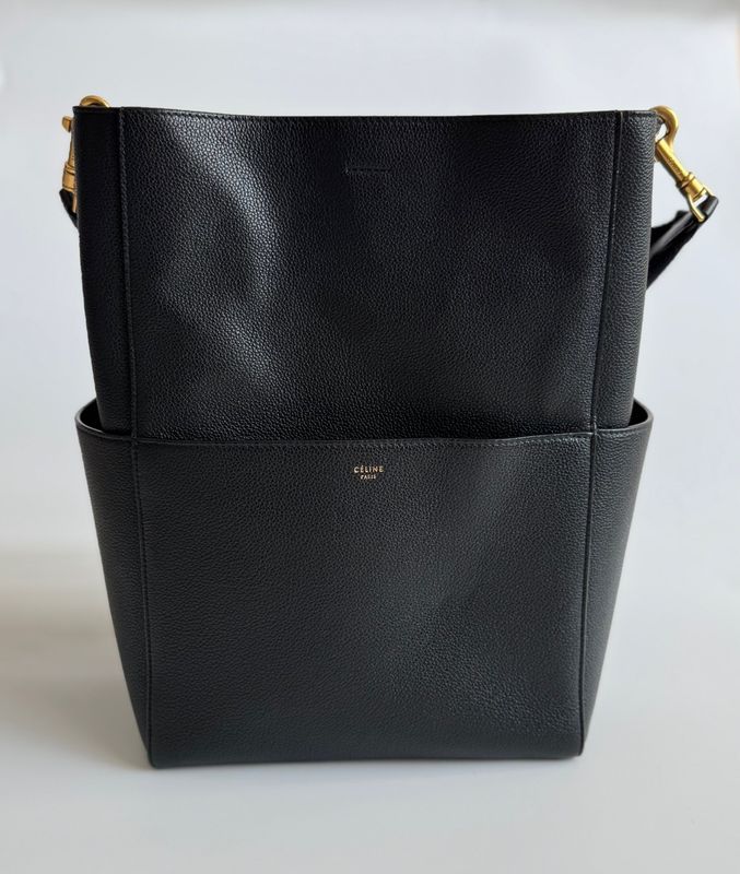 Celine Sangle Seau Tote, Large, Black, Preowned in Dustbag GA001P