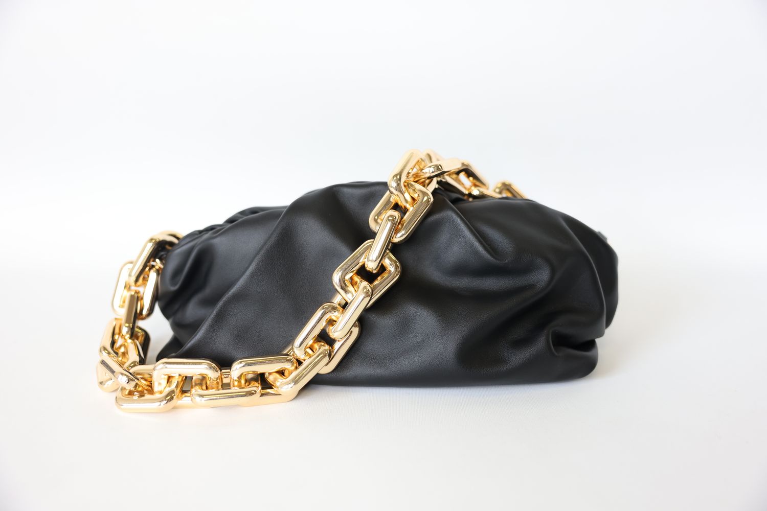 Bottega Veneta The Chain Pouch, Black Calfskin with Gold Hardware, Preowned No Dustbag WA001