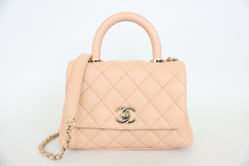 Chanel Coco Handle Mini, Beige Pink Caviar with Gold Hardware, Preowned in Box WA001