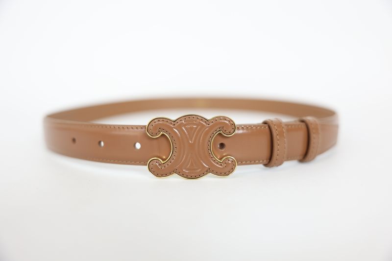 Celine Triomphe Buckle Belt 25mm Medium Size 80, Bronze Brown Taurillon with Gold Hardware, New in Box WA001