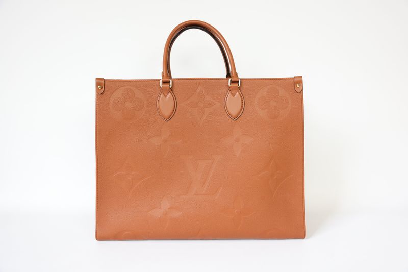 Louis Vuitton OnTheGo GM, Cognac Brown Monogram Empreinte with Gold Hardware, Preowned in Dustbag WA001