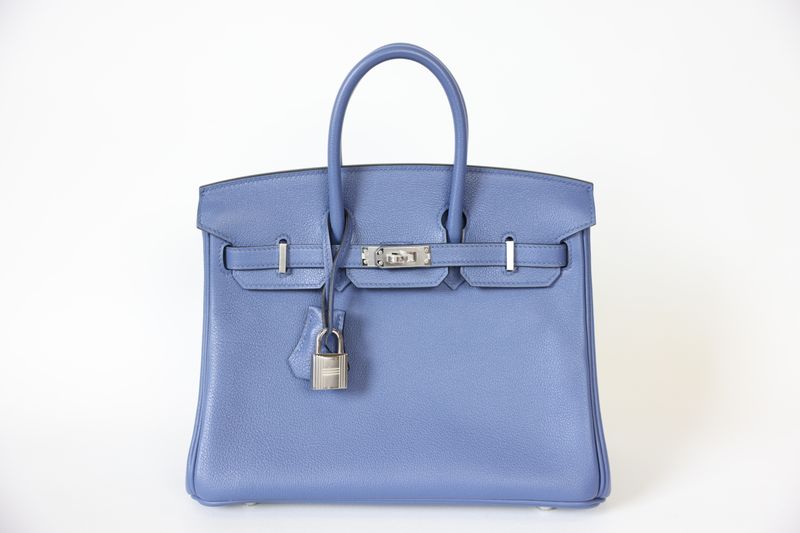 Hermes Birkin Duo 25, Blue Brighton and Graphite Novillo with Palladium Hardware, Z 2021, Preowned in Dustbag WA001