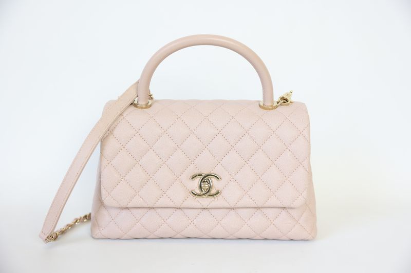 Chanel Coco Handle Medium, 19P Pink Caviar Leather with Gold Hardware, Preowned in Box WA001
