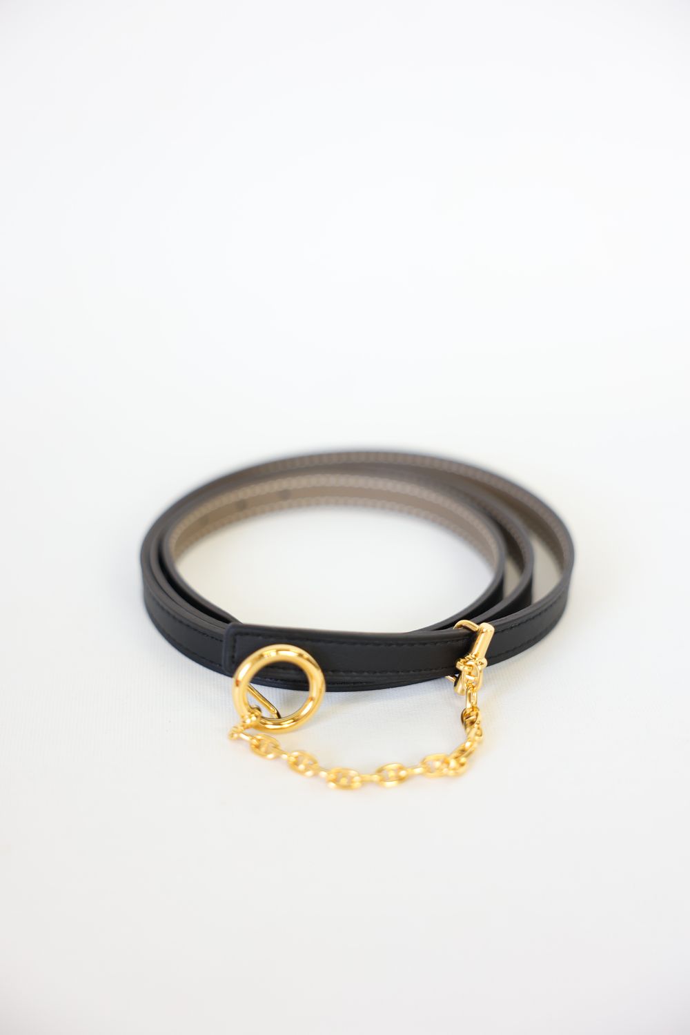 Hermes Belt 13 Carrousel Buckle, Noir Swift and Etoupe Epsom Leather with Gold Hardware, Size 90, B 2023 Stamp, New in Box WA001