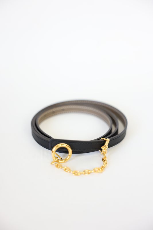 Hermes Belt 13 Carrousel Buckle, Noir Swift and Etoupe Epsom Leather with Gold Hardware, Size 90, B 2023 Stamp, New in Box WA001