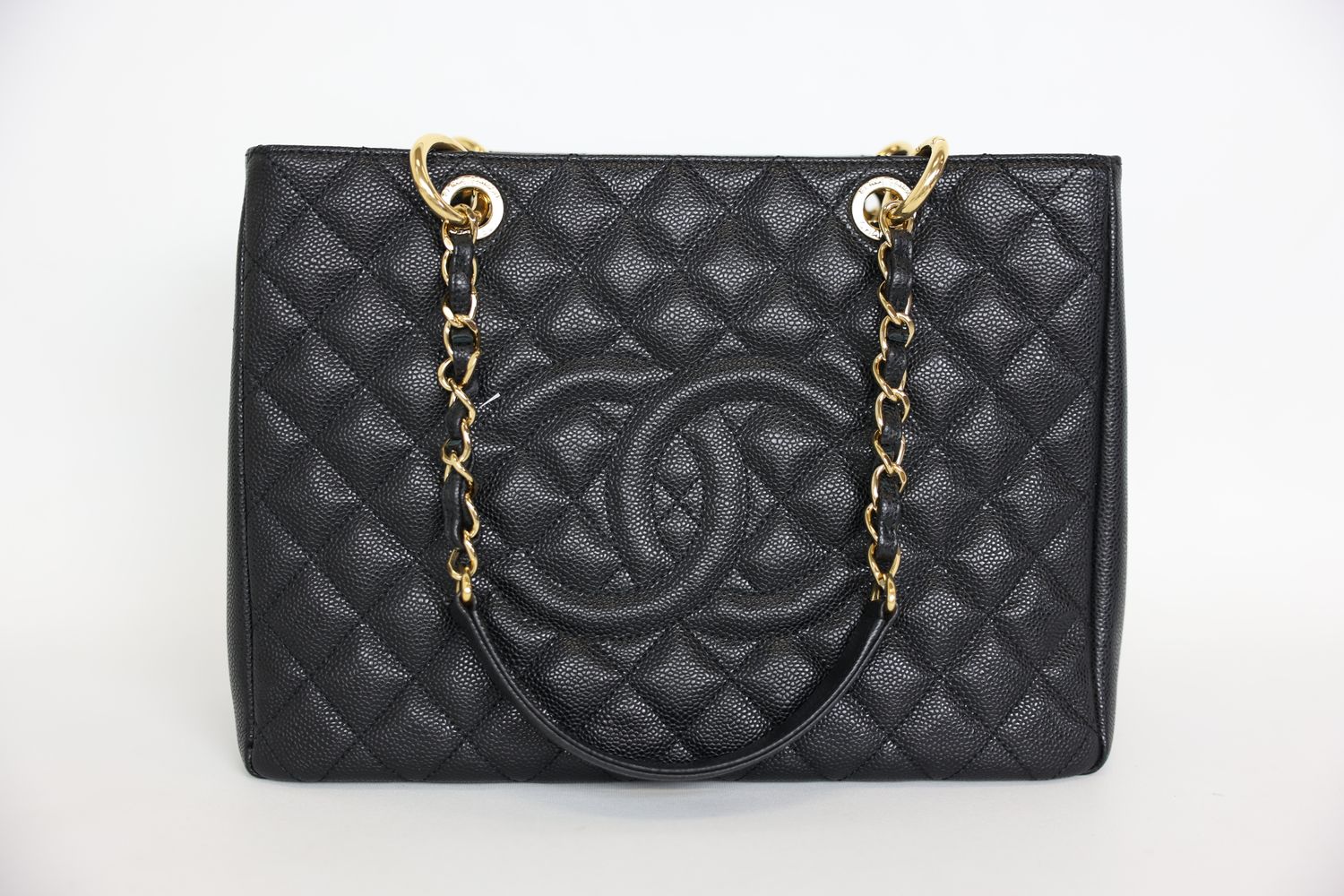 Chanel Grand Shopping Tote GST, Black Caviar Leather with Gold Hardware, Preowned in Box WA001