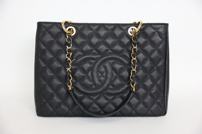 Chanel Grand Shopping Tote GST, Black Caviar Leather with Gold Hardware, Preowned in Box WA001