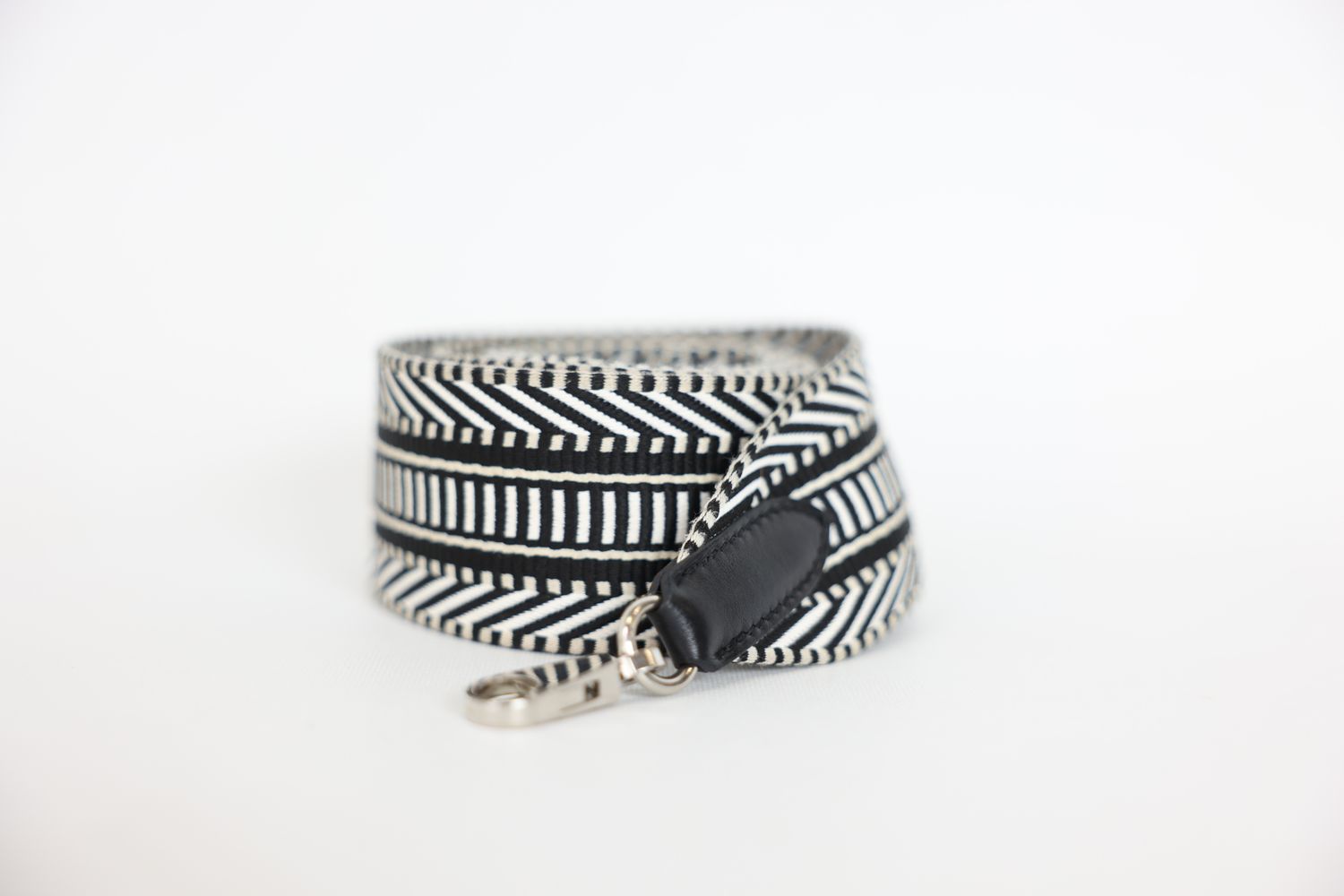 Hermes Sangle Cavale Bag Strap 50mm, Ecru Noir Canvas with Palladium Hardware, New in Box WA001