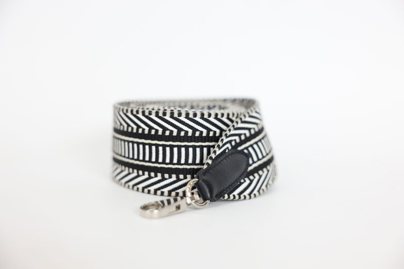 Hermes Sangle Cavale Bag Strap 50mm, Ecru Noir Canvas with Palladium Hardware, New in Box WA001