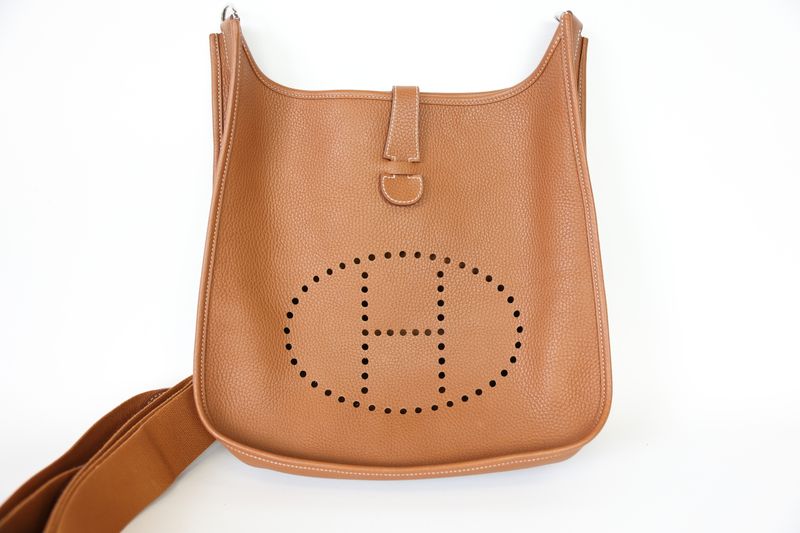 Hermes Evelyne III GM, Gold Clemence Leather with Palladium Hardware, A 2017 Stamp, Preowned in Box WA001