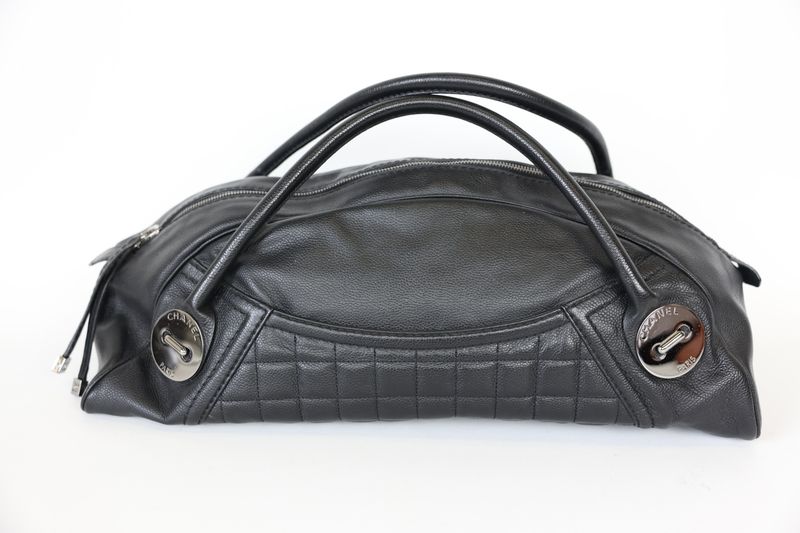 Chanel Caviar Square Quilted Dome Satchel Large, Black Caviar Leather Silver, Preowned No Dustbag WA001