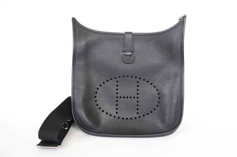 Hermes Evelyne III GM, Black Clemence Leather with Palladium Hardware, T 2015 Stamp, Preowned in Box WA001