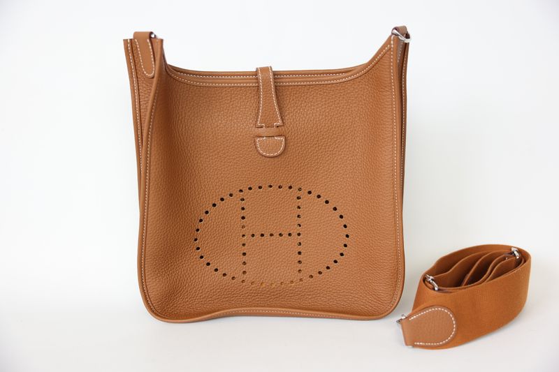 Hermes Evelyne III Size 29cm, Gold Clemence Taurillon with Palladium Hardware, B 2023 Stamp, Preowned in Box WA001