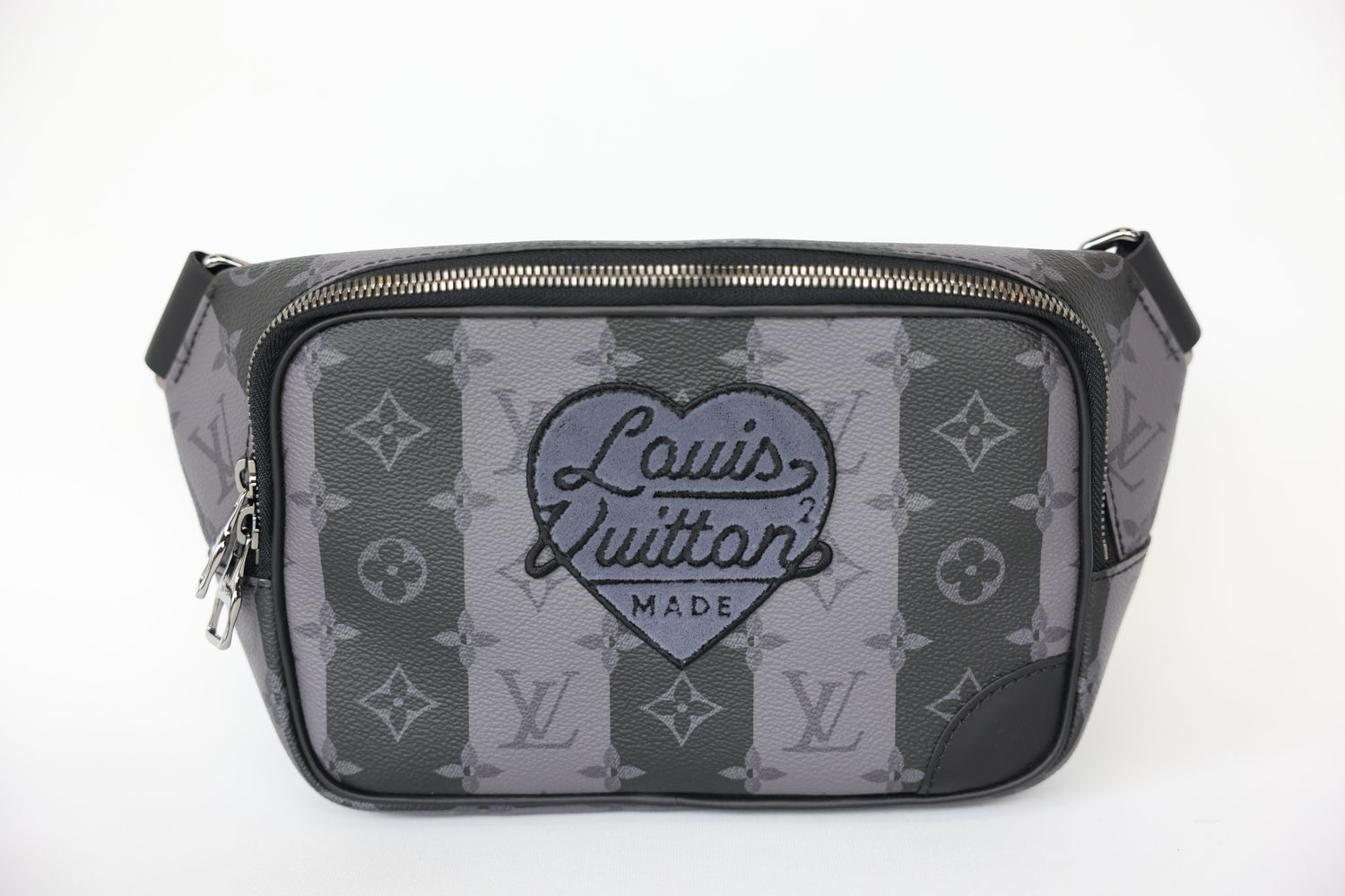 Louis Vuitton X Nigo Modular Sling Bag, Monogram Eclipse Stripes Canvas with Silver Hardware, Preowned in Dustbag WA001