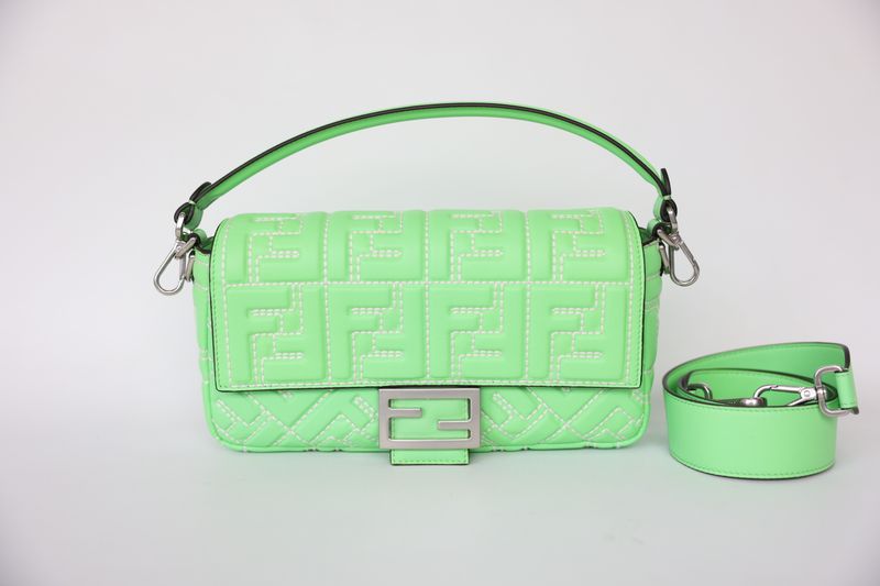 Fendi FF 1974 Embossed Baguette Medium, Edamame Nappa Leather with Silver Hardware, New in Box WA001
