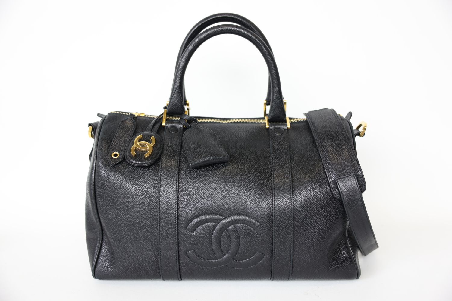 Chanel Vintage Timeless CC Duffel Bag Large, Black Caviar Leather Gold, Preowned No Dustbag WA001