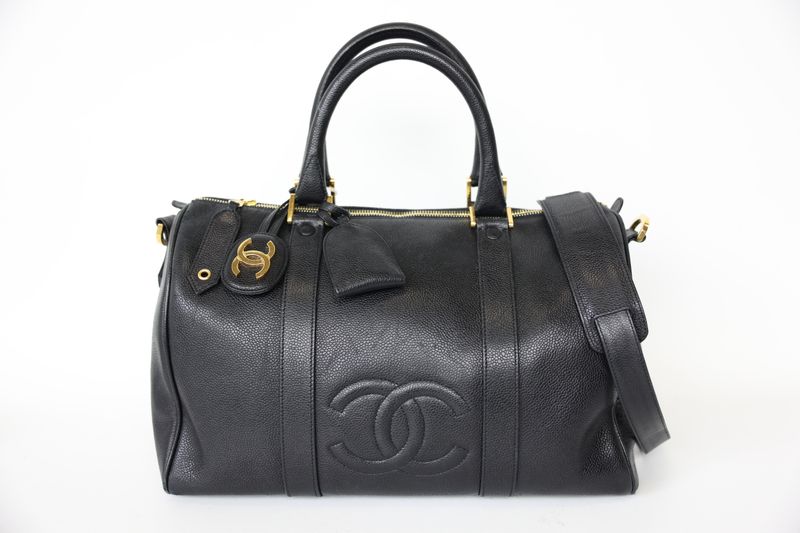 Chanel Vintage Timeless CC Duffel Bag Large, Black Caviar Leather Gold, Preowned No Dustbag WA001