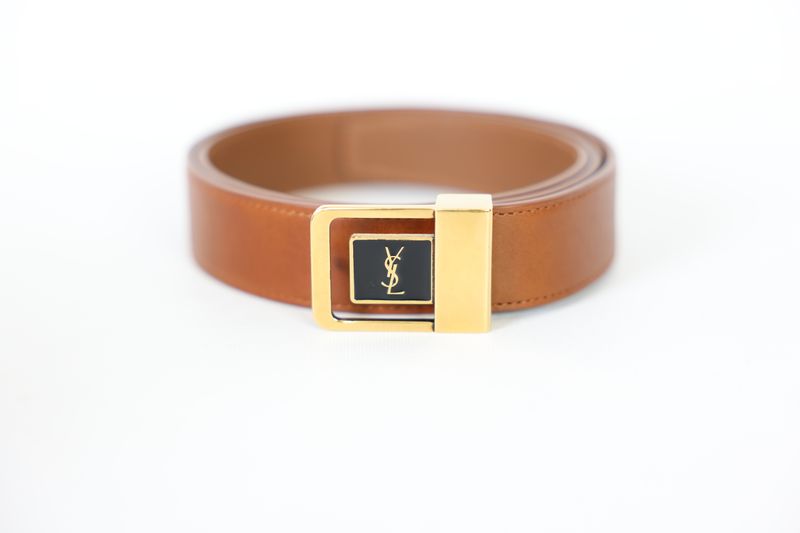 Saint Laurent LA 66 Buckle Belt Size 85, Black  Leather with Gold Hardware, New in Box WA001