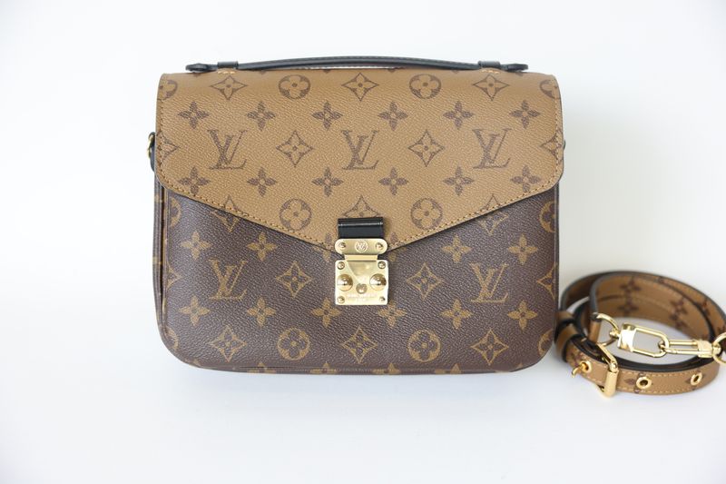 Louis Vuitton Pochette Metis, Reverse Monogram Canvas with Gold Hardware, Preowned in Box WA001