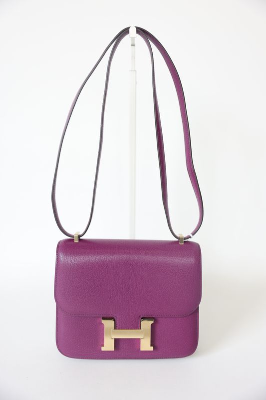 Hermes Constance III Mini 18, Purple Anemone Evercolor Leather with Palladium Hardware, B 2023 Stamp, Preowned in Box WA001