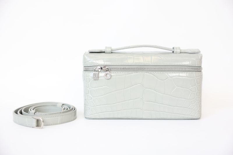 Loro Piana L19 Extra Pocket Pouch, Gray Crocodile Leather with Silver Hardware, New in Box WA001
