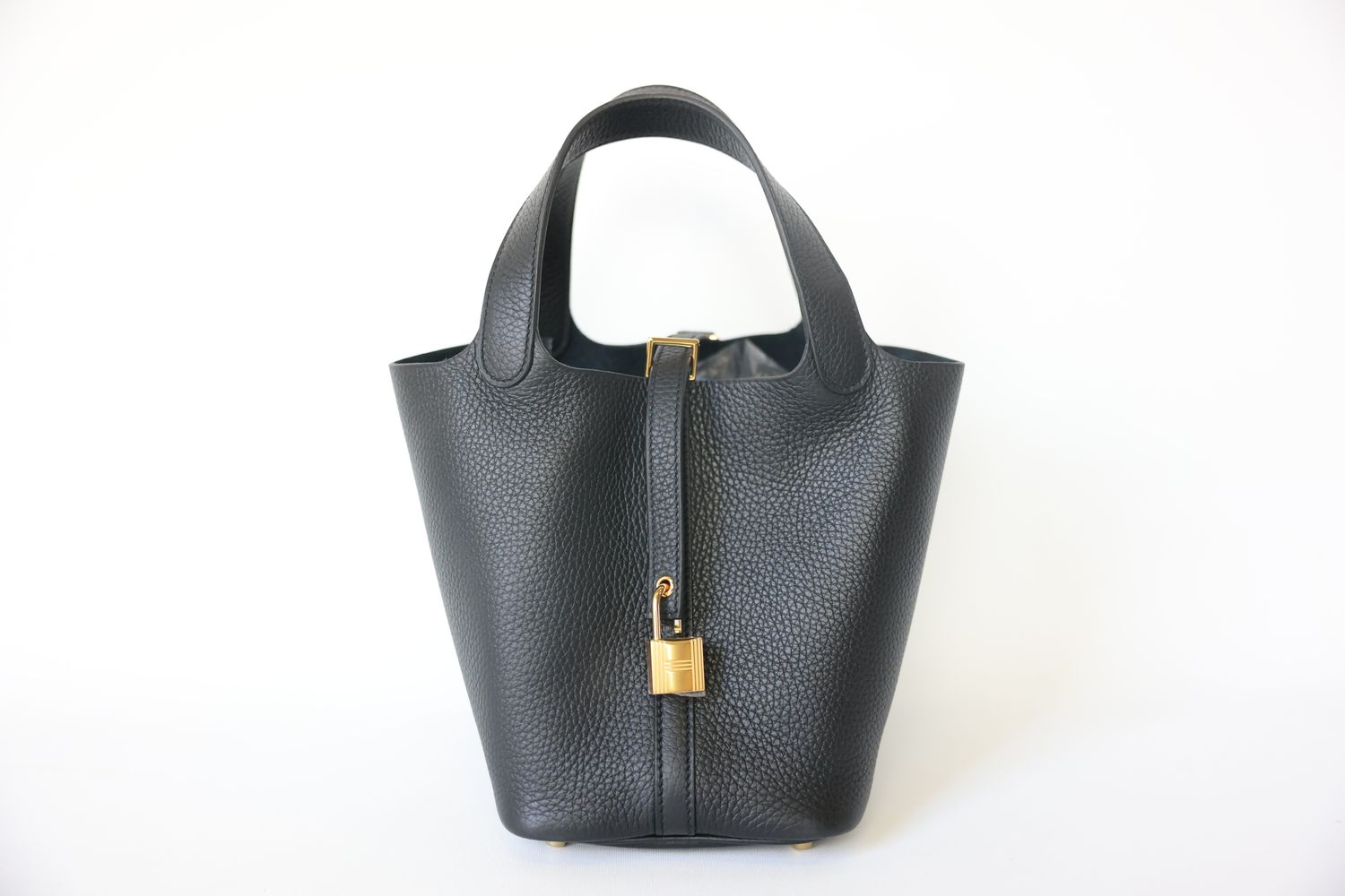 Hermes Picotin Lock 18 PM, Black Taurillon Clemence Leather with Black Hardware, W 2024 Stamp, Preowned in Box WA001