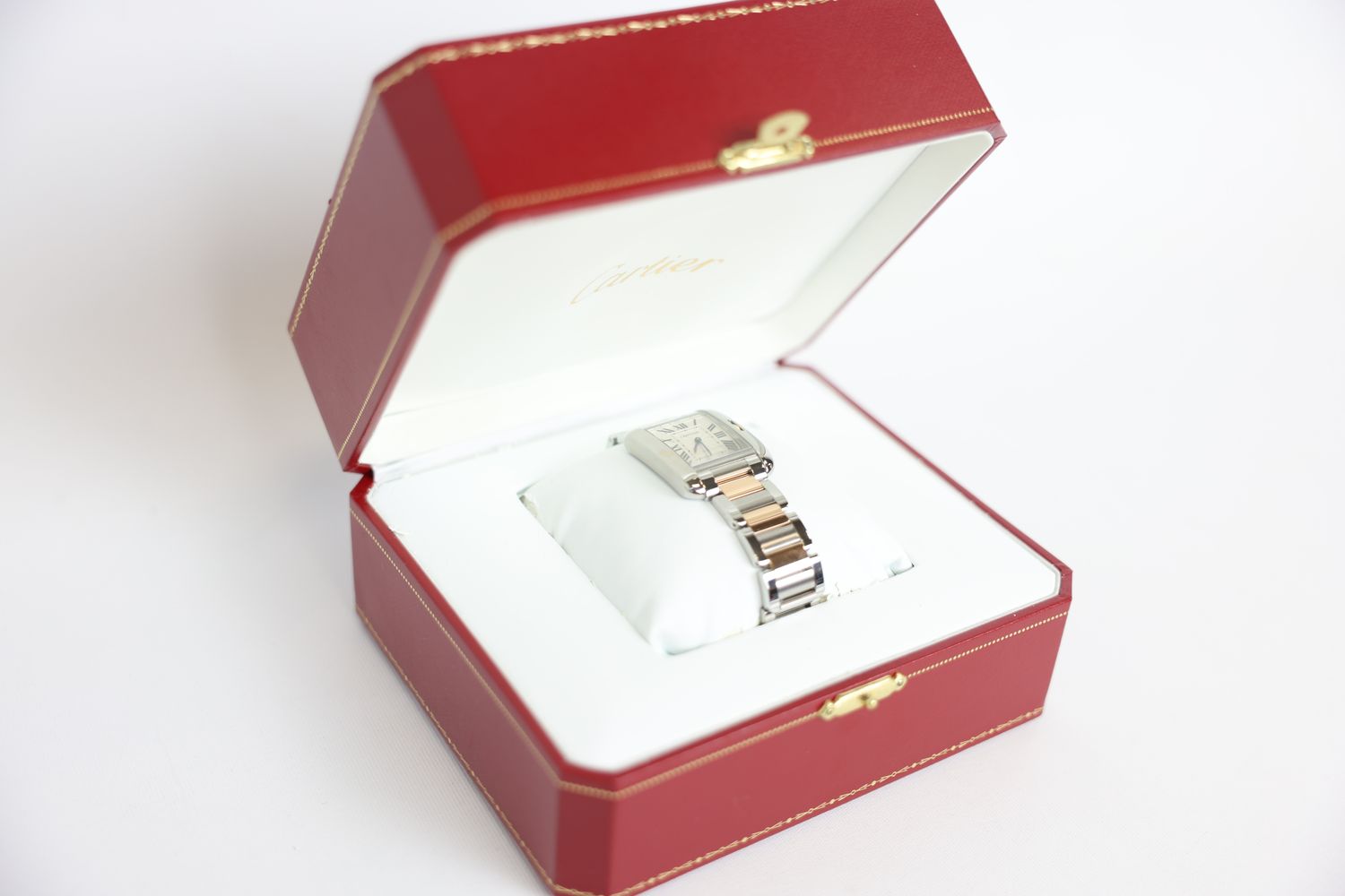 Cartier Tank Anglaise Watch, Two Tone Rose Gold and Steel with Silver Dial and Automatic Movement, Preowned in Box WA001