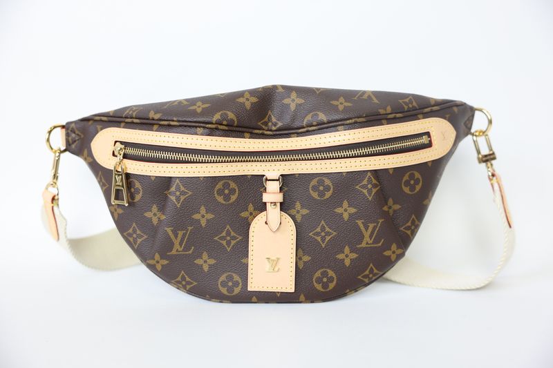 Louis Vuitton High Rise Bumbag, Brown Monogram Canvas with Gold Hardware, Preowned in Box WA001