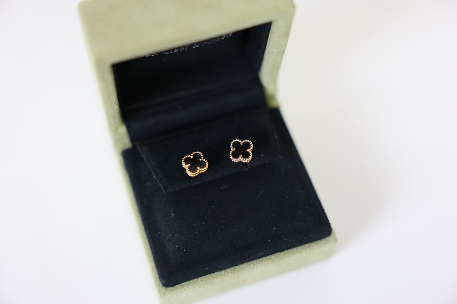 Van Cleef &amp; Arpels Sweet Alhambra Earrings, 18k Yellow Gold and Black Onyx, Preowned in Box WA001